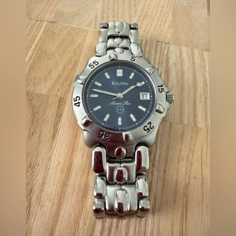 Bulova marine star navy blue dial stainless steel watch NEW BATTERY
